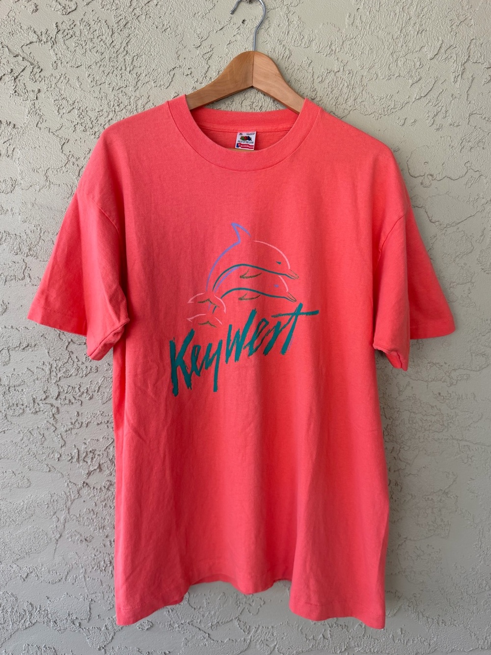 Vintage Key West Dolphin Graphic T-Shirt Pink XL Made in USA